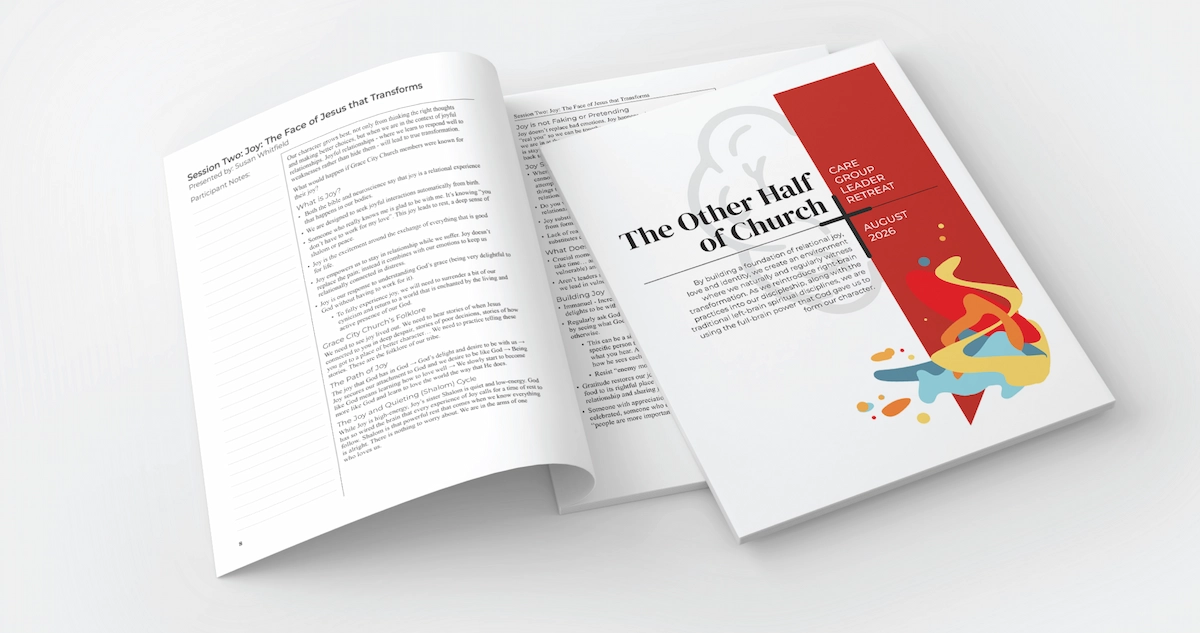 Church Workbook spread and cover design, interior pages shown.