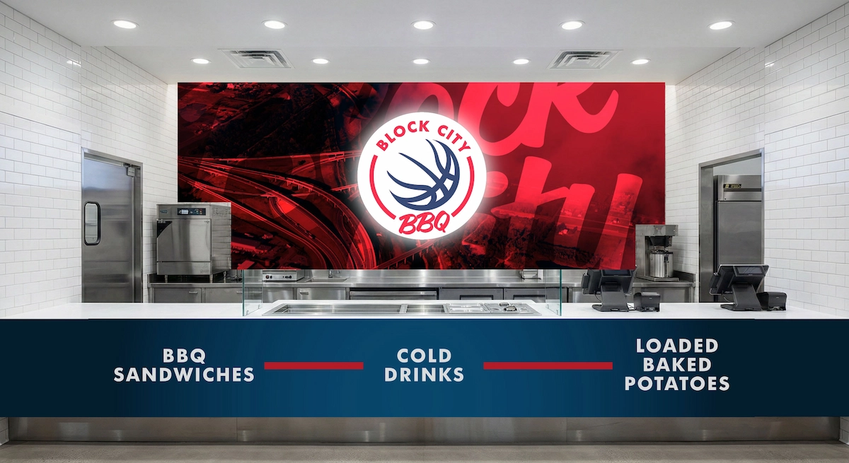 Block City BBQ restaurant branding mockup, display one