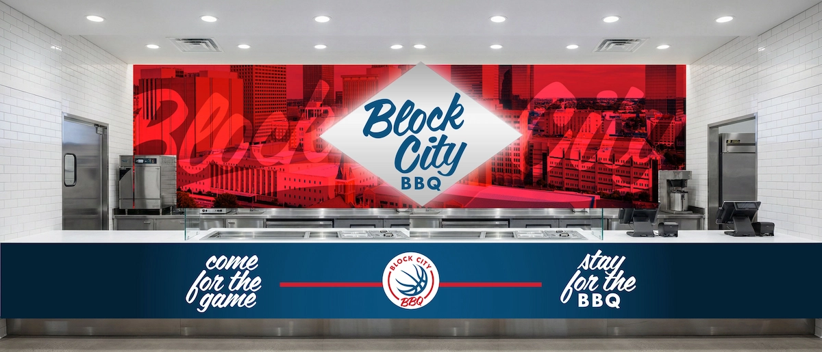 Block City BBQ restaurant branding mockup, display two