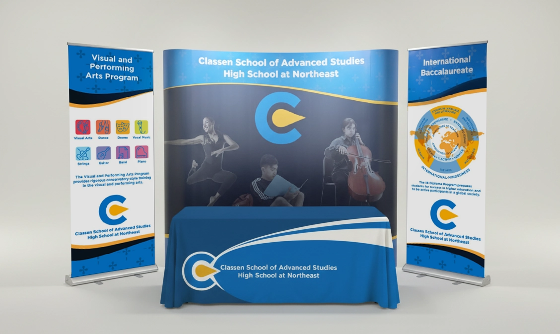 Classen SAS tradeshow graphics mockup, main display