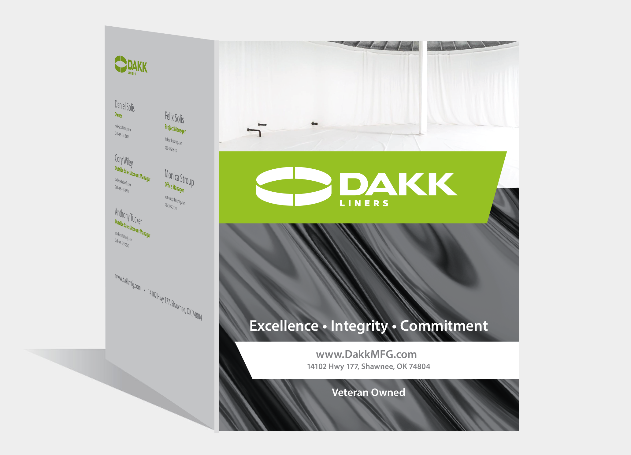Dakk brochure cover, alternate mockup view