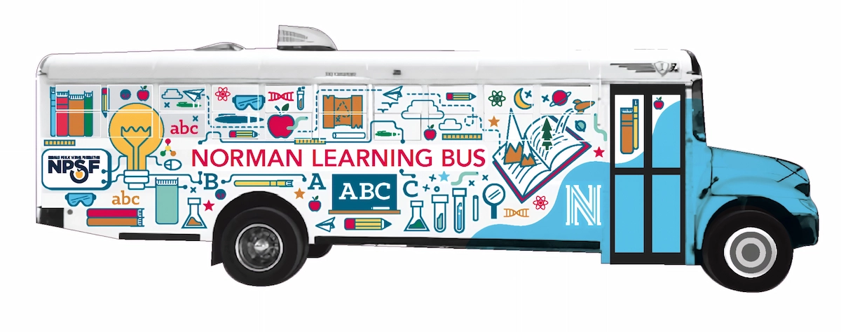 Right side detail view of the Learning Bus wrap design